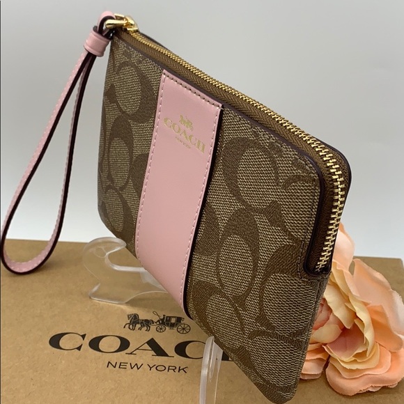 Coach Handbags - COACH Corner Zip Wristlet In Signature Canvas
